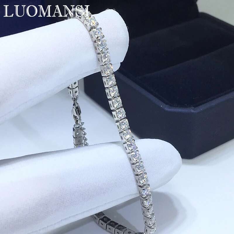 Luomansi Real 3MM D Moissanite Tennis Bracelet Passed the Diamond Test S925 Silver Jewelry Wedding Party Birthday Gift 16+5CM