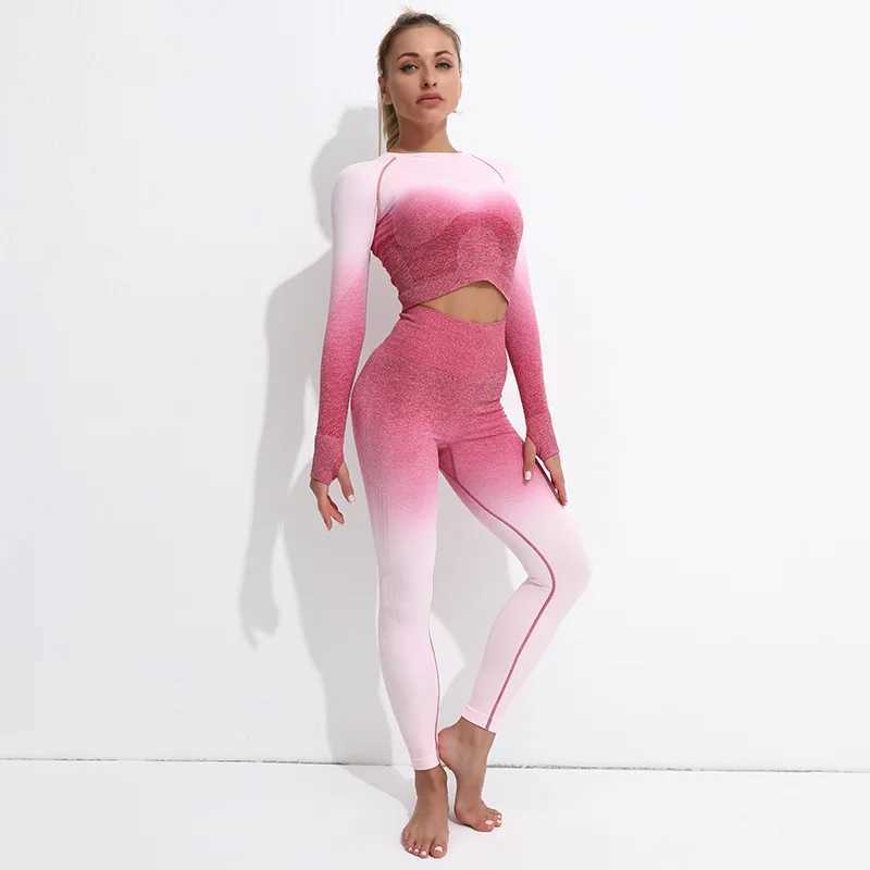 Womens yoga set womens clothing sportswear womens long sleeved sportswear womens fitness clothingW250411