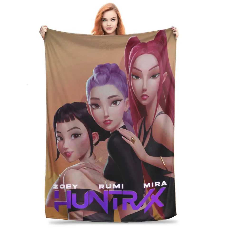 kpop Demon Hunters Huntrix Flannel Blanket Winter Soft Warm Throw Blanket for Girls Boys Home Decor Funny Bedspread Bed Cover C251111