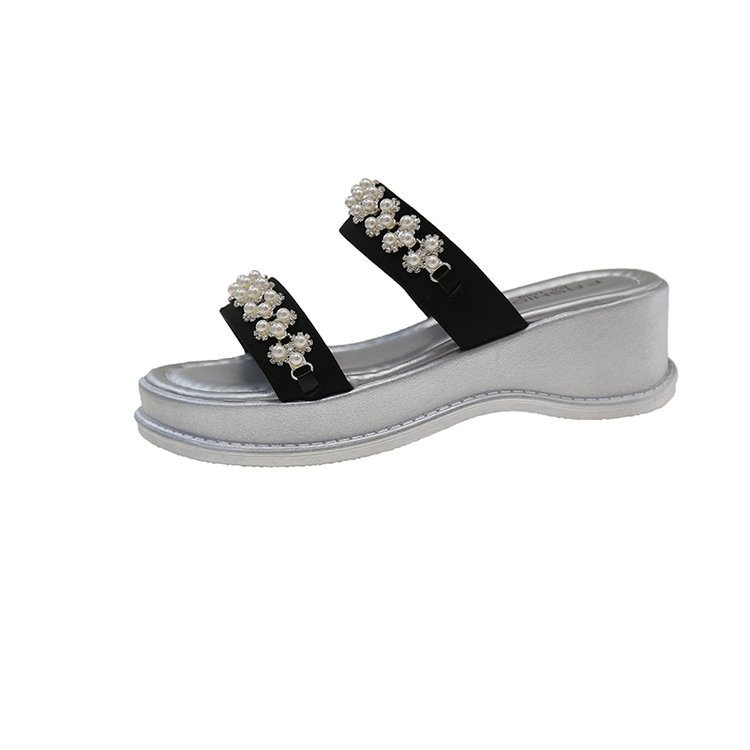 Women 2025 summer Korean version gentle sweet pearl flip-flops girl summer new wedge slippers with skirt slip-on sandals