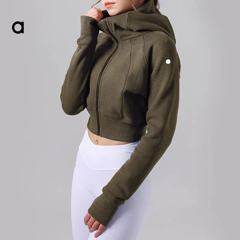 Womens autumn and winter hooded fitness sports top plush warm loose fit jacket sweatshirt Long Sleeves Solid Color Gym Tight Top Fitness Outfit Sportswear