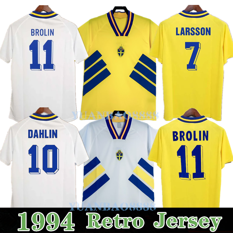 1994 Sweden Soccer Jerseys LARSSON Mens Retro DAHLIN BROLIN INGESSON Home Yellow Away White Adult Football Shirts Uniforms