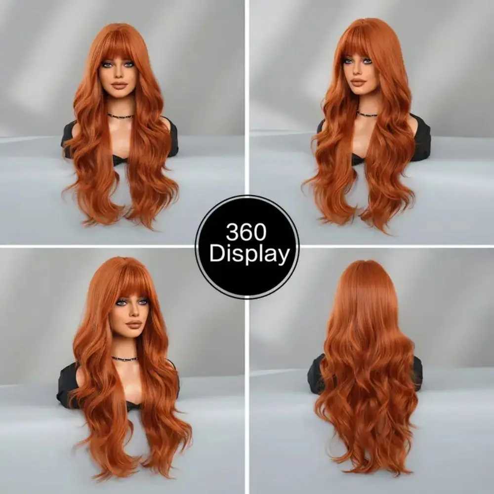 Womens Synthetic Wig with Orange Bangs Large Waves Long Curls Natural Style Daily Wear Halloween Cosplay Full HeadpieceT251111