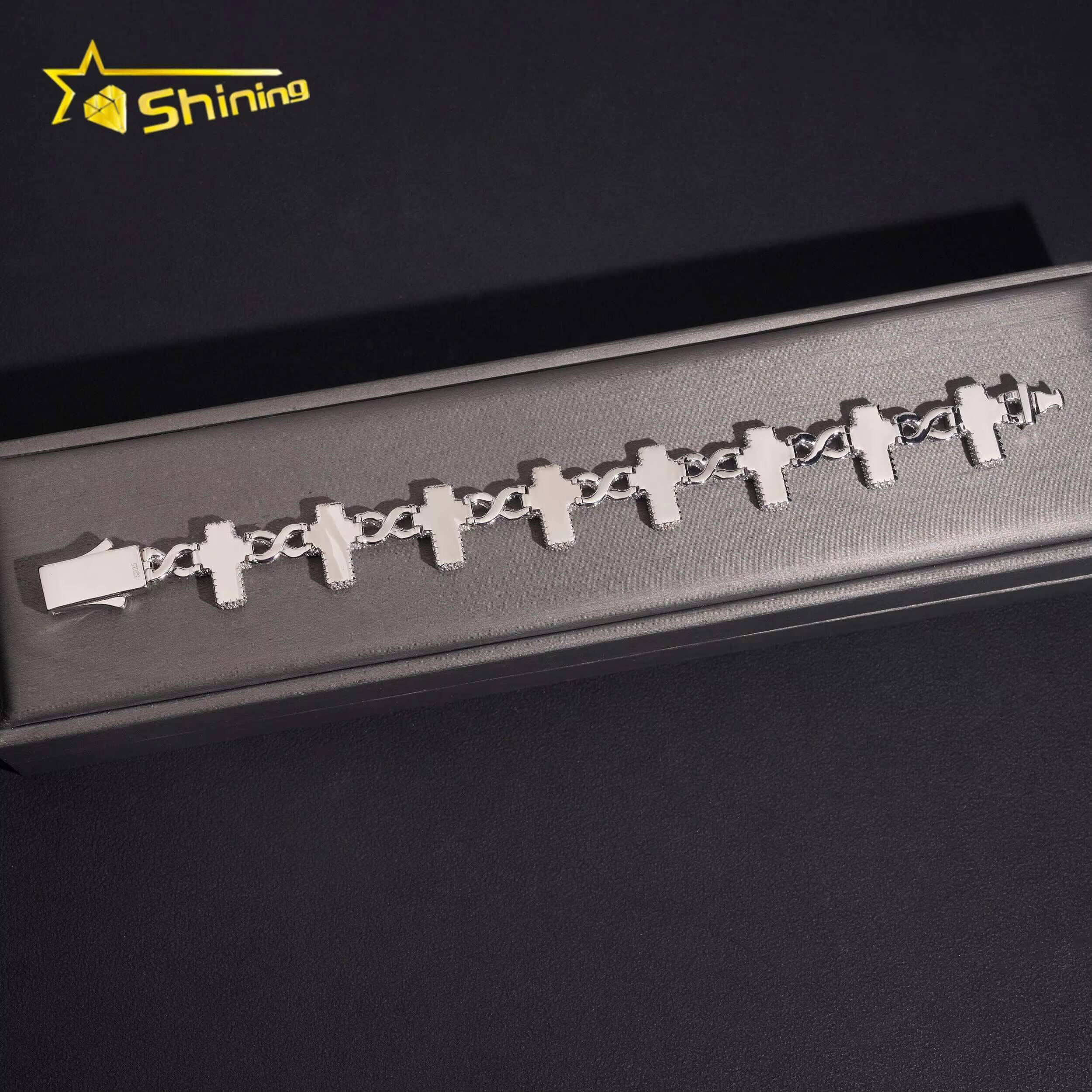 Moissanite Pass Diamond Test Men Bracelet Gold Plated S925 Moissanite Sparking Hop Hip Iced Out Cross Cuban Link Bracelet