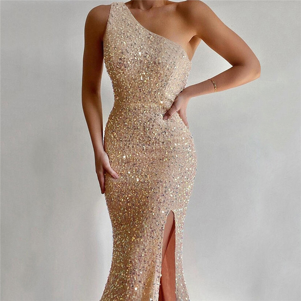 2025 Summer New Wear Hot Selling Women's Sleeveless One Shoulder Sequin Dress