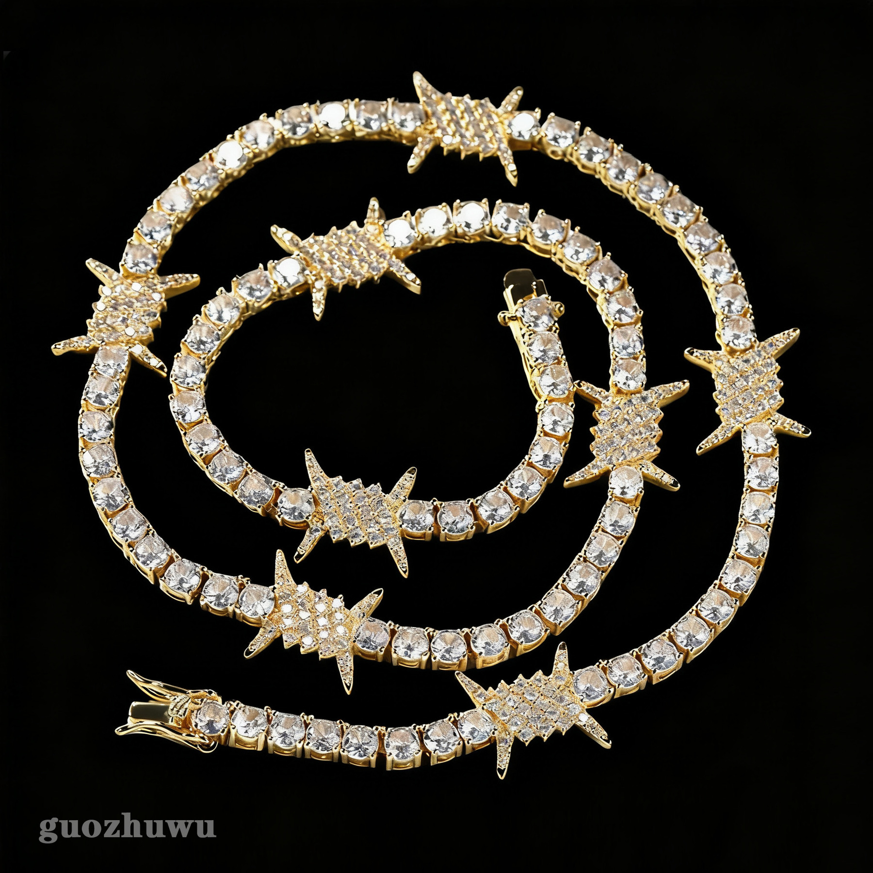 Hip Hop Full Bling Cz Stones Barbed Wire Thorn Tennis Necklace For Men 14k Gold Plated Copper Prong Iced Out Cubic Zircon Party Rapper Jewelry Accesso