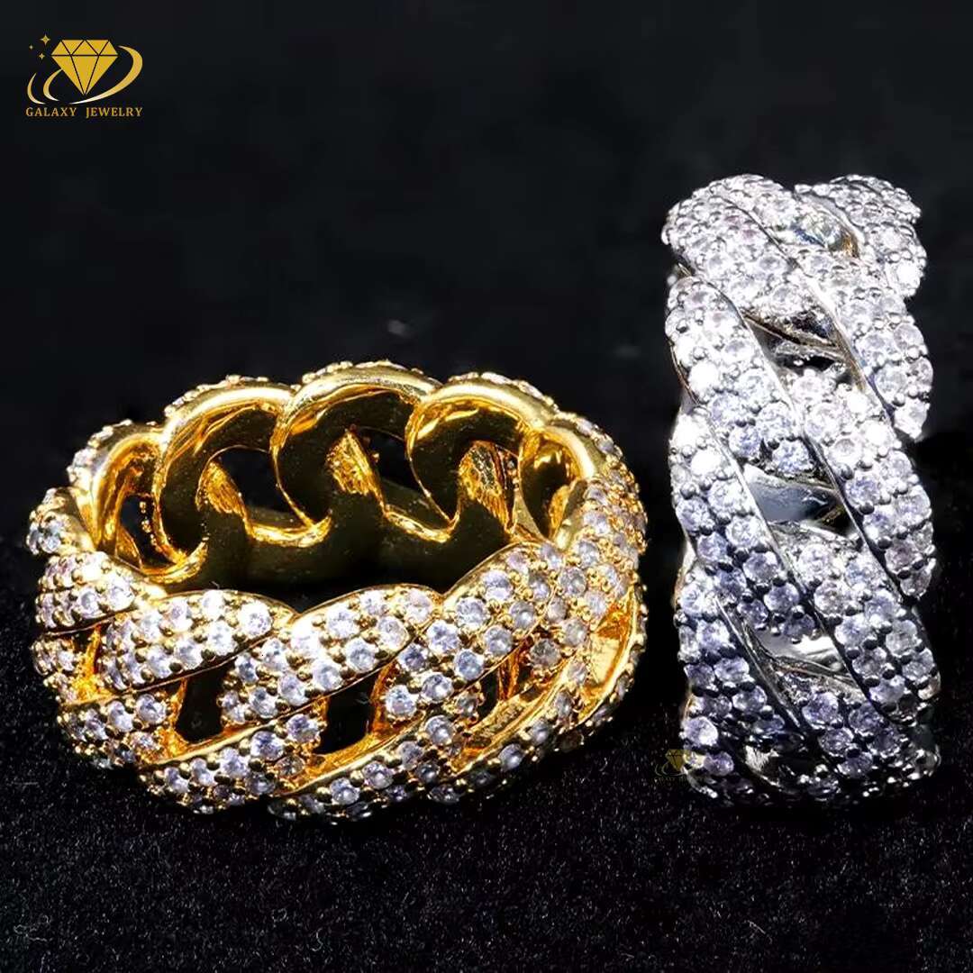 Custom Cuban Link Ring High Quality Iced Out Vvs Moissanite Bling Diamond Fine Jewelry 925 Sterling Silver Mens Ring