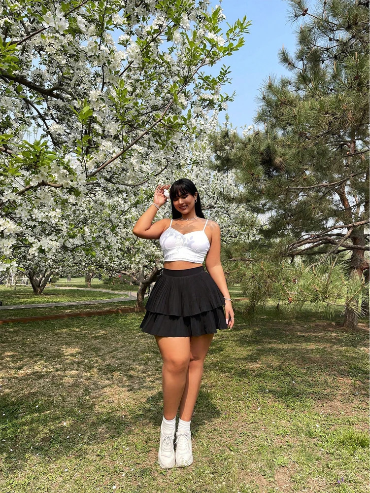 Plus Size Pleated Skirt Girls Beach Skirt Sports Skirt Stretch Basic Mini Skirt With Wedding Lined Pants 250410