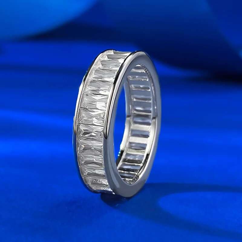 Rulalei Eternity Elegant Wedding Rings Pure 925 Sterling Silver Princess Cut White 7A Zircon CZ Diamond Party Fashion jewelry