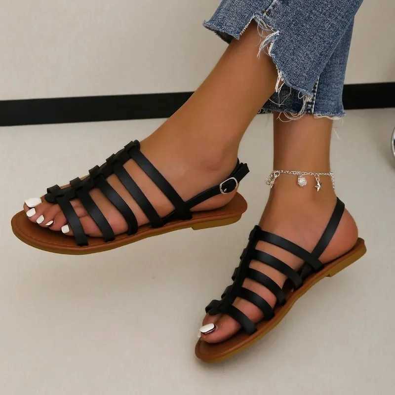 Womens flat shoes summer 2024 new Bohemian ethnic style soft sole N-slip large beach shoesXJ250410