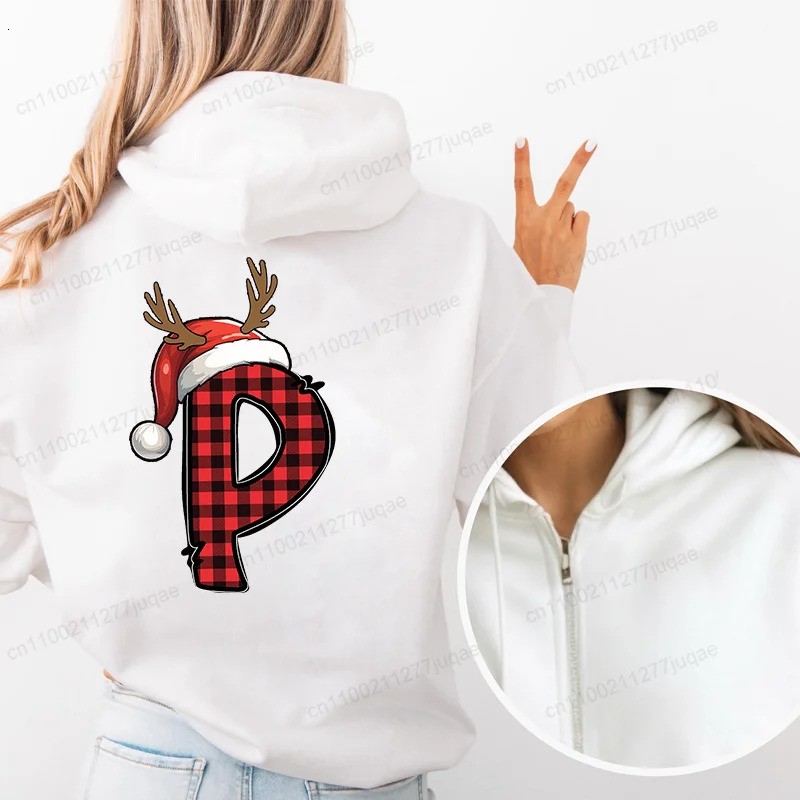 Personalised Santa Family Christmas Letter AZ Graphic Fashion Zip Up Hoodie Women Harajuku Streetwear Female Sweatshirt Jackets 251105
