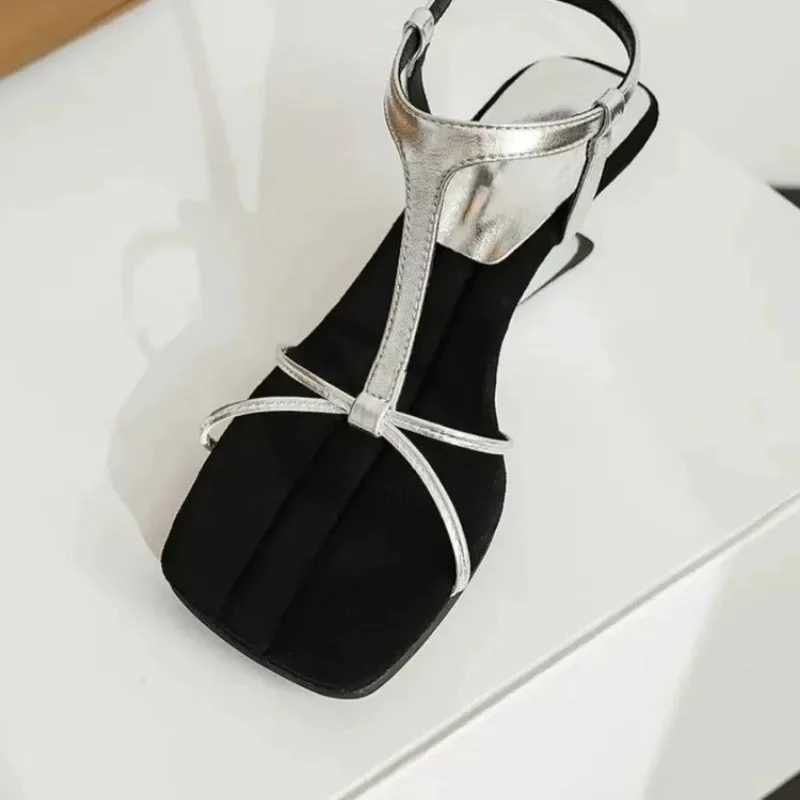 2024 summer genuine leather square toe clip sandals Fi high heels slider womens sandals wedding shoes brideXJ250410