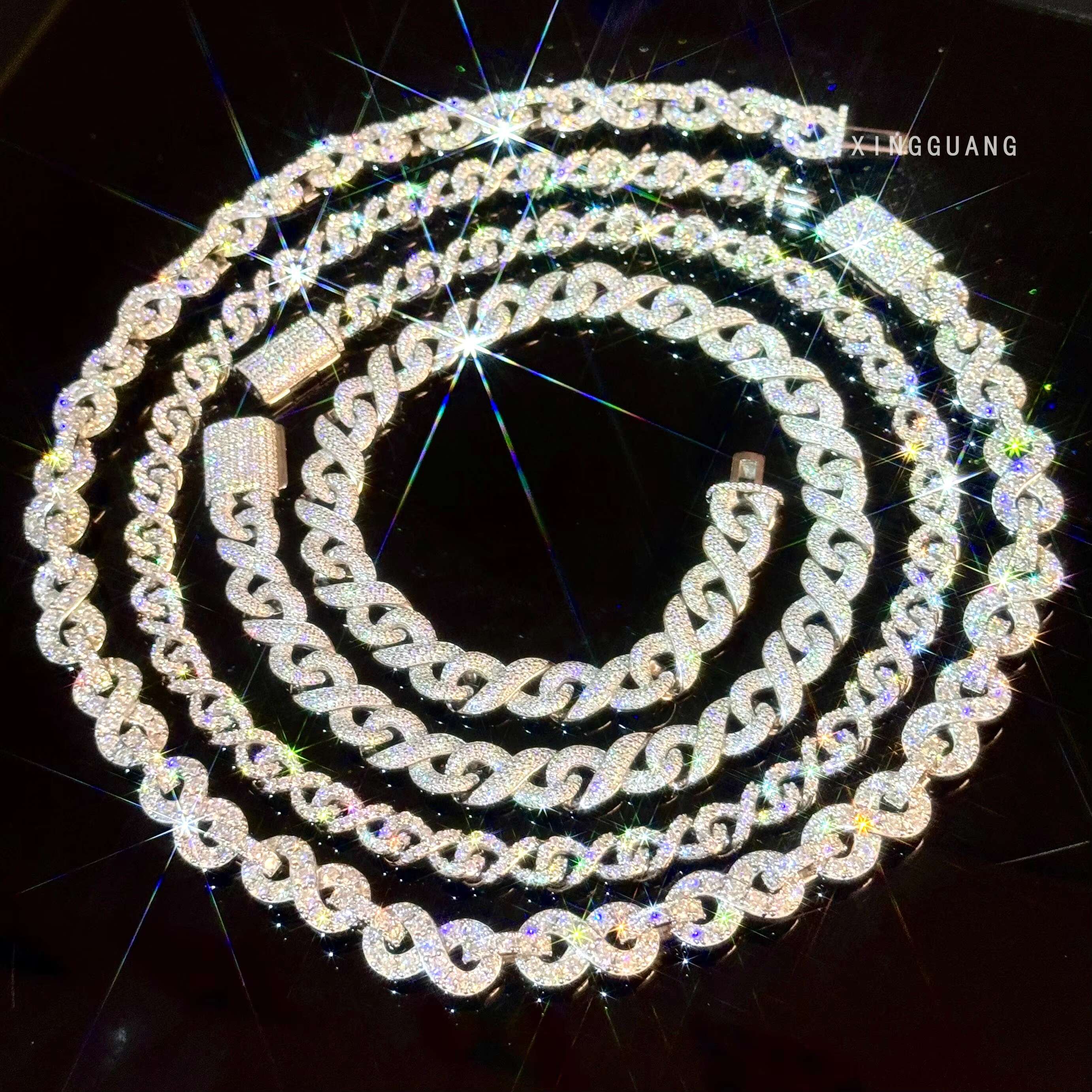 RTS Hot-sale 9mm 13mm Infinite Diamond Chain Necklace S925 Silver VVS Moissanite Cuban Link Fine Jewelry Necklaces for Men Women