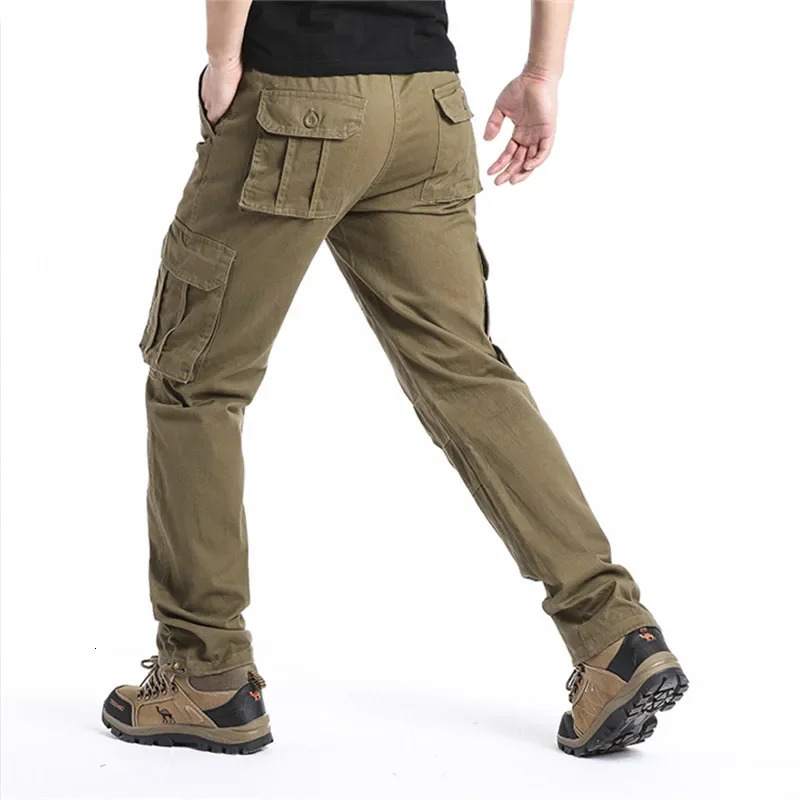Large Pocket Loose Overalls Mens Outdoor Sports Jogging Tactical Pants Elastic Waist Pure Cotton Casual Work Pants 251110