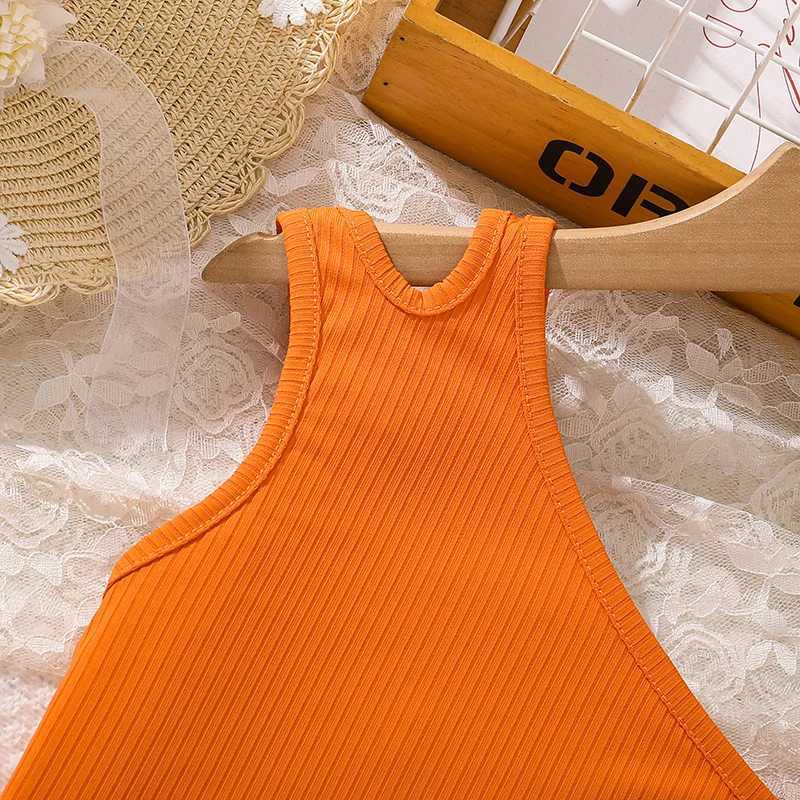 Fashion 8-12 year old childrens and girls clothing set orange asymmetrical suspender and printed mini countryside sled leisure vacation setXJ250410