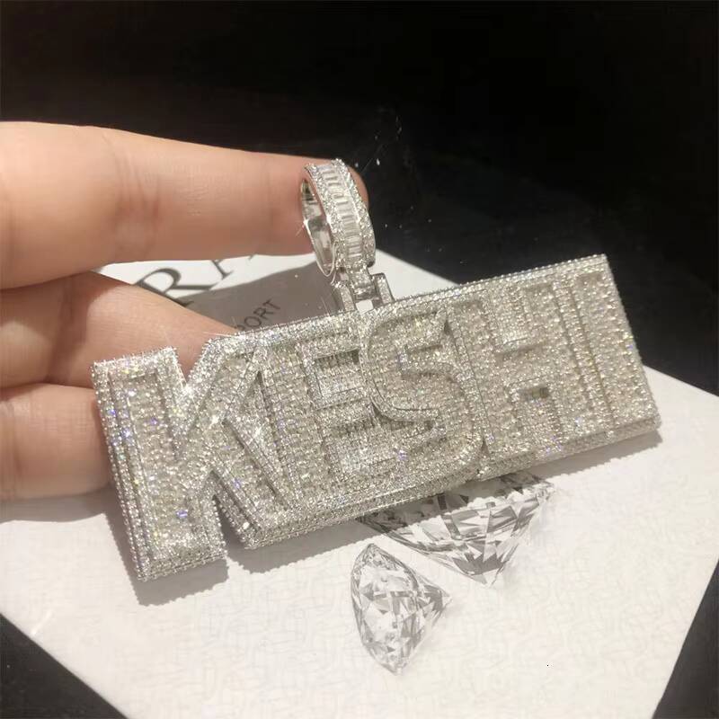 Personality Hip Hop Sterling Silver Moissanite Name Mosaic Alphabet Pendant for Men Customizable
