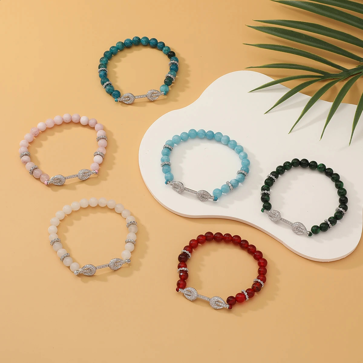 Womens Fashion Natural Stone Colored Bead Elastic Bracelet Zircon Crystal Bead Smart Party Jewelry 250407
