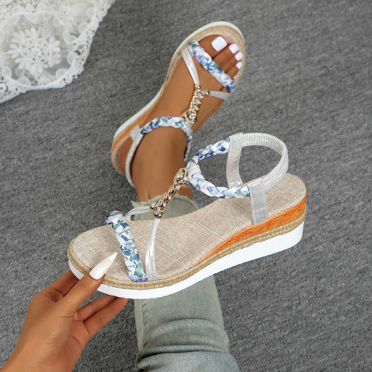 Womens Wedge Sandals Summer 2024 Braided Belt Platform Gladiator Sandals Womens Thick Bottom Beach Shoes Womens SandalsXJ250410