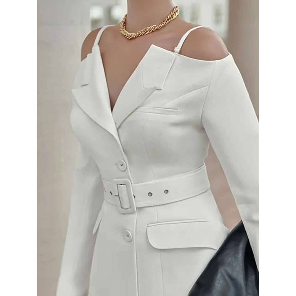 TWOTWINSTYLE Solid Two Piece Set For Women Slash Neck Long Sleeve Tunic Coat High Waist Temperament Skirt Sets Female Fashion