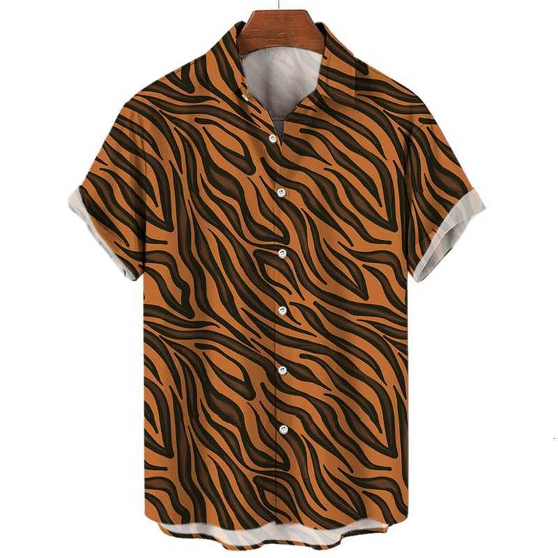 Casual Shirts Men 2023 Short Sleeve Tops Loose Clothing Tiger Printed Trendy Streetwear Harajuku Fashion For Men Hawaiian Shirts K251110