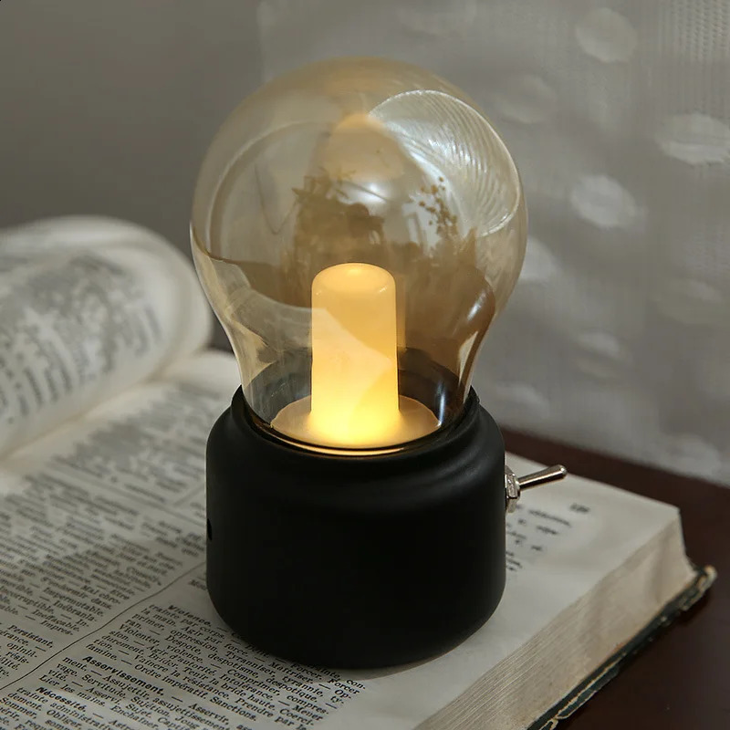 Creative led retro rechargeable night light USB rechargeable bedside bedroom Mini dormitory table light bulb atmosphere light 250410