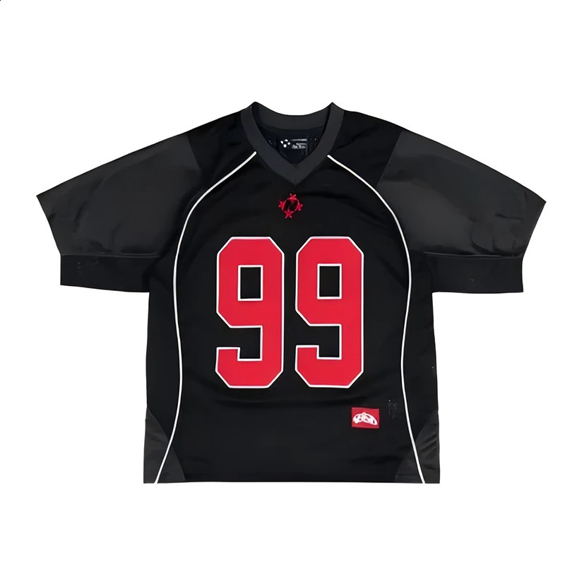 Summer Vintage Street Sports Football Casual Couple Top Y2K Harajuku Fashion Hip-hop Splicing Short-sleeved Mens T-shirt 250410