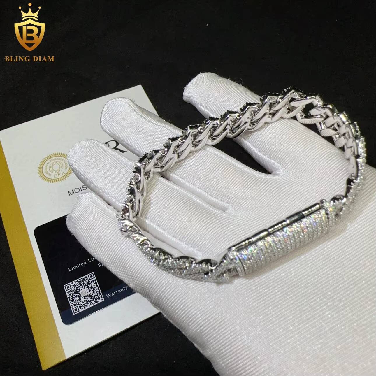 VVS Moissanite Diamond Fashion Hip Hop Fine Jewelry Iced Out 925 Sterling Silver 13mm Luxury Hip Hop VVS Moissanite Bracelet
