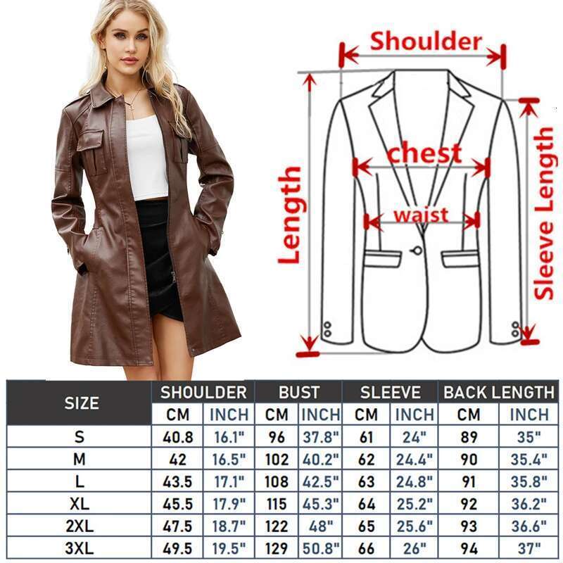 Red Long Waist Lace-Up Leather Women's Long-Sleeved Lapel PU Windbreaker Jacket Fashion Female Single-Breasted Overcoat