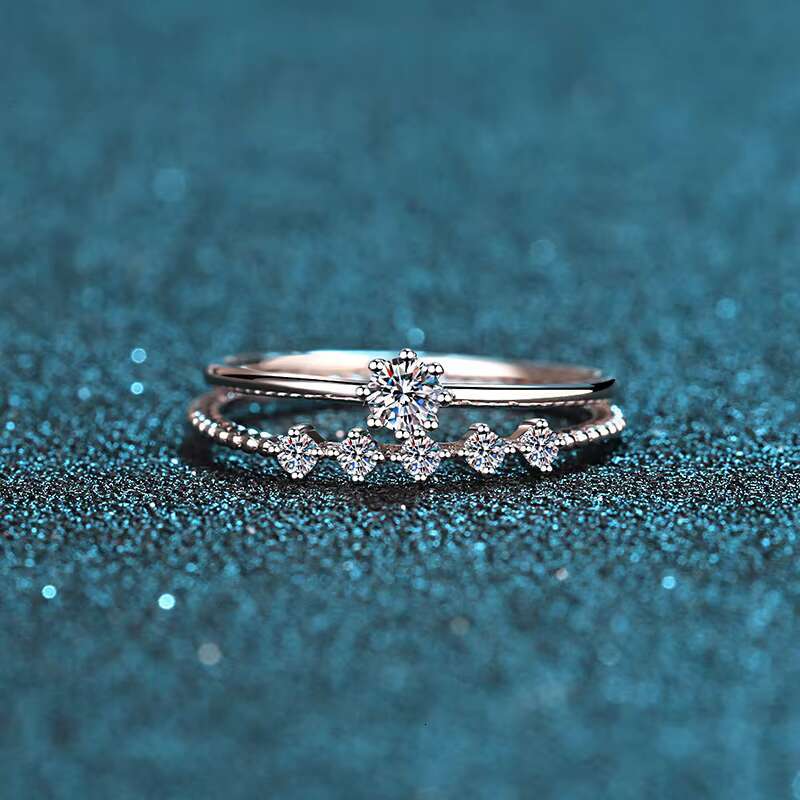 Fashion S925 Sterling Silver Plated Pt950 Gold 10 Points Moissanite Ring Eight Claw Ring Manufacturers Wholesale Diamond Ring