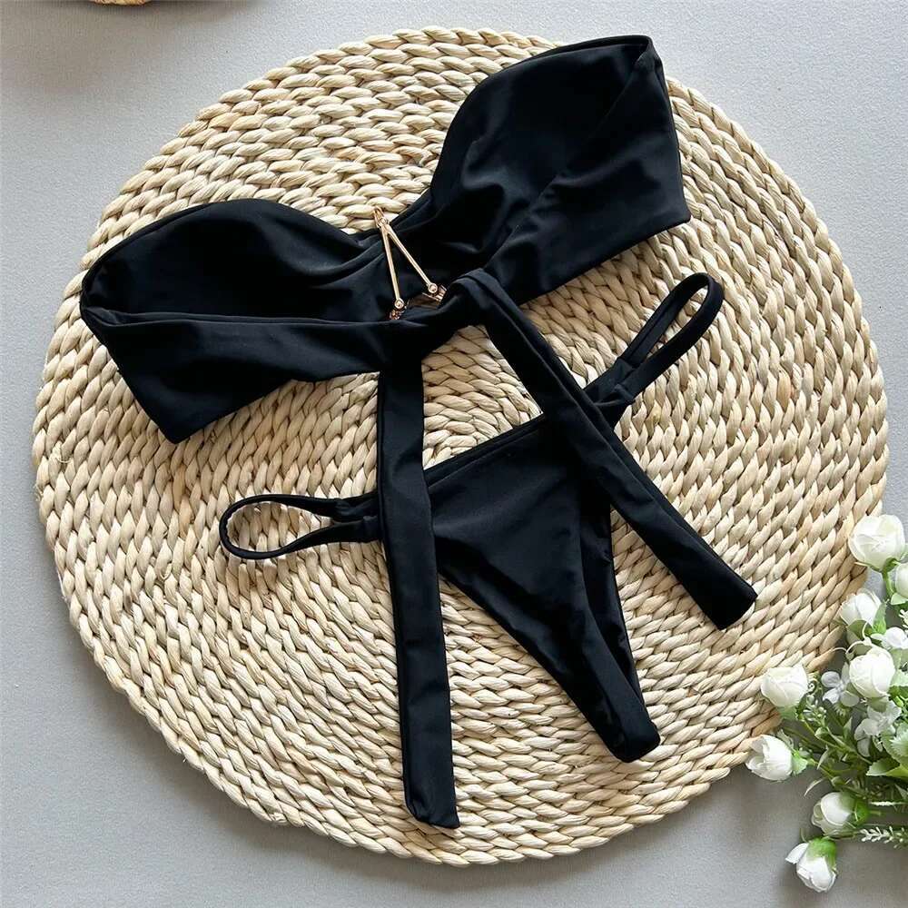 Holiday Light Blue Swimwear Metal Starfish Bandeau Bikini Mini Micro Thong Sexy Swimsuit Women 2025 Bathing Suit Bikinis Sets
