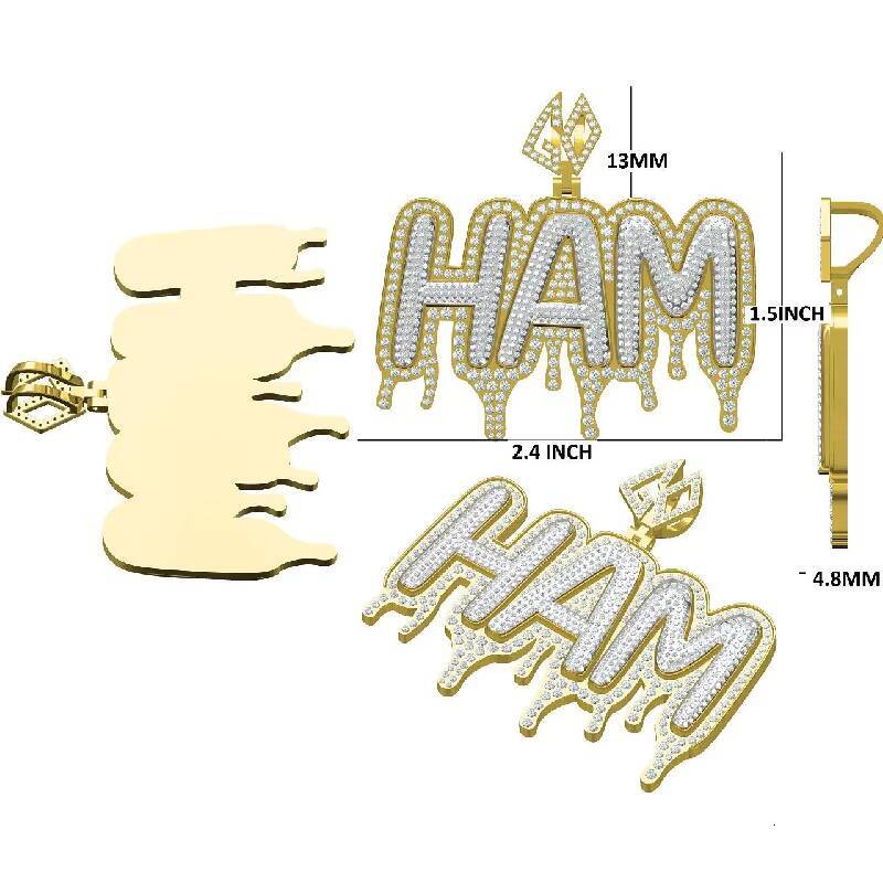 Personalized Name Pendant Large Size White Gold Moissanite Memory Nameplate Pendant for Necklace Customizable