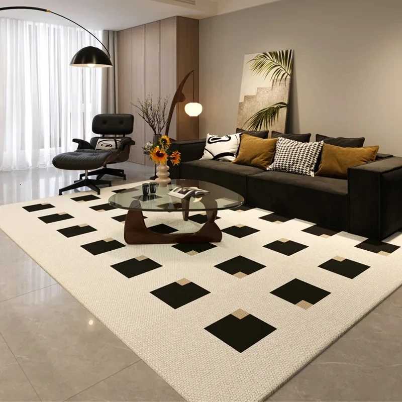 Scandinavian Black White Geometric Rug Non-Slip High Density Carpet for Modern Living Room Bedroom Office Home Decoration Mats Y251110
