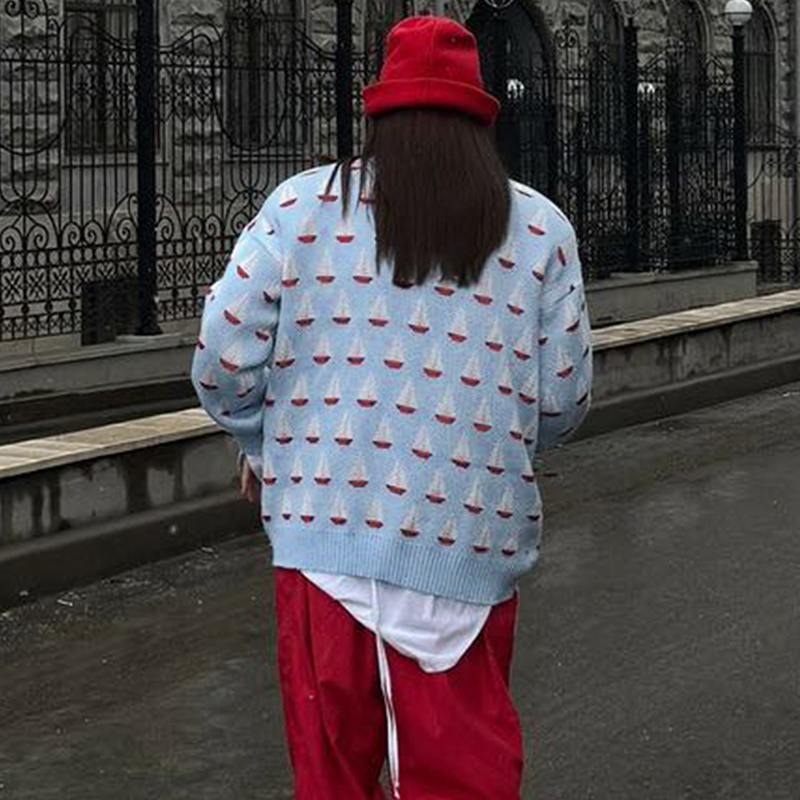 Women's color clashing pullover sweater fall and winter casual style, street style sweater, fashionable and versatile hot women's clothing, 