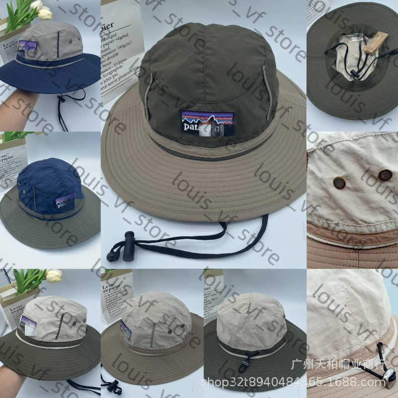Color Blocked Trendy Fisherman Hat for Men Mountain Climbing and Fishing Quick Drying Drawstring Sun Shading Embroidery H250411