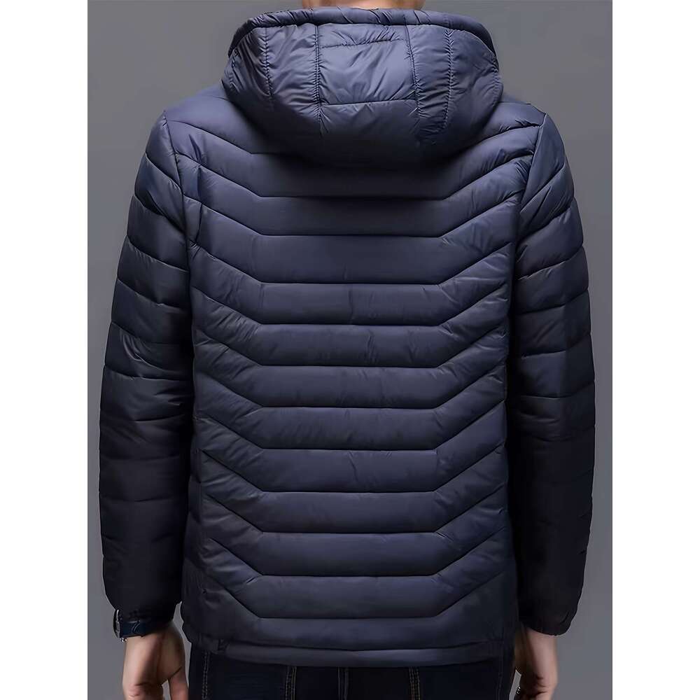 Men's Fashionable Quilted Puffer Hooded Jacket Ultra-Lightweight, Coat With Multiple Pockets, Cold Weather - Perfect For Outdoor Activities And D