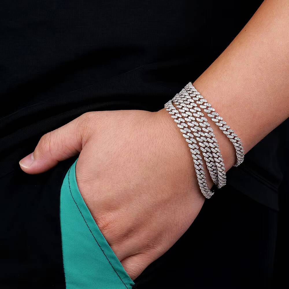 Wholesale 6MM Full Moissanite Chain Link 925 Sterling Silver Cuban Bracelet Fine Jewelry for Women