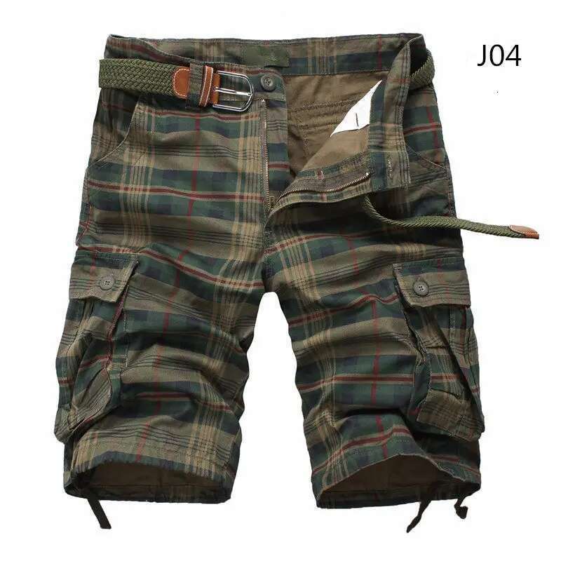 2025 Summer Men Fashion Plaid Beach Mens Casual Shorts Military Short Pants Male Bermuda Cargo Overalls No Belt