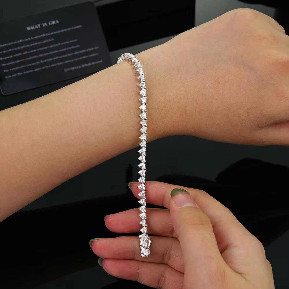 925 Silver Fine Jewelry 44mm Heart-Shaped DEF 17cm Shiny Classic Style Fashionable Mossanite Moissanite Diamond Tennis Bracelet