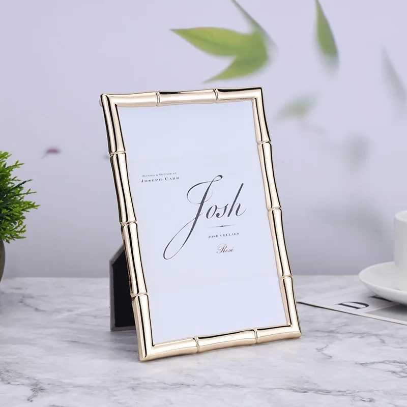 European Retro Luxury Metal Pendulum Table Light Gold Bamboo Square Photo Frame 6 7 10 vertical Decoration L251110 H260306