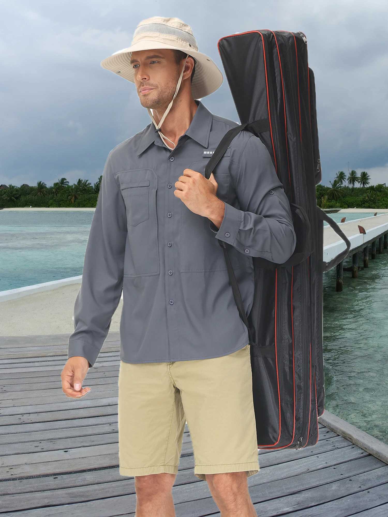 Summer Mens UPF 50 Casual Long Sleeve Fishing Shirts Lightweight Tactical Button Down Shirt with Breathable Back Mesh K251110