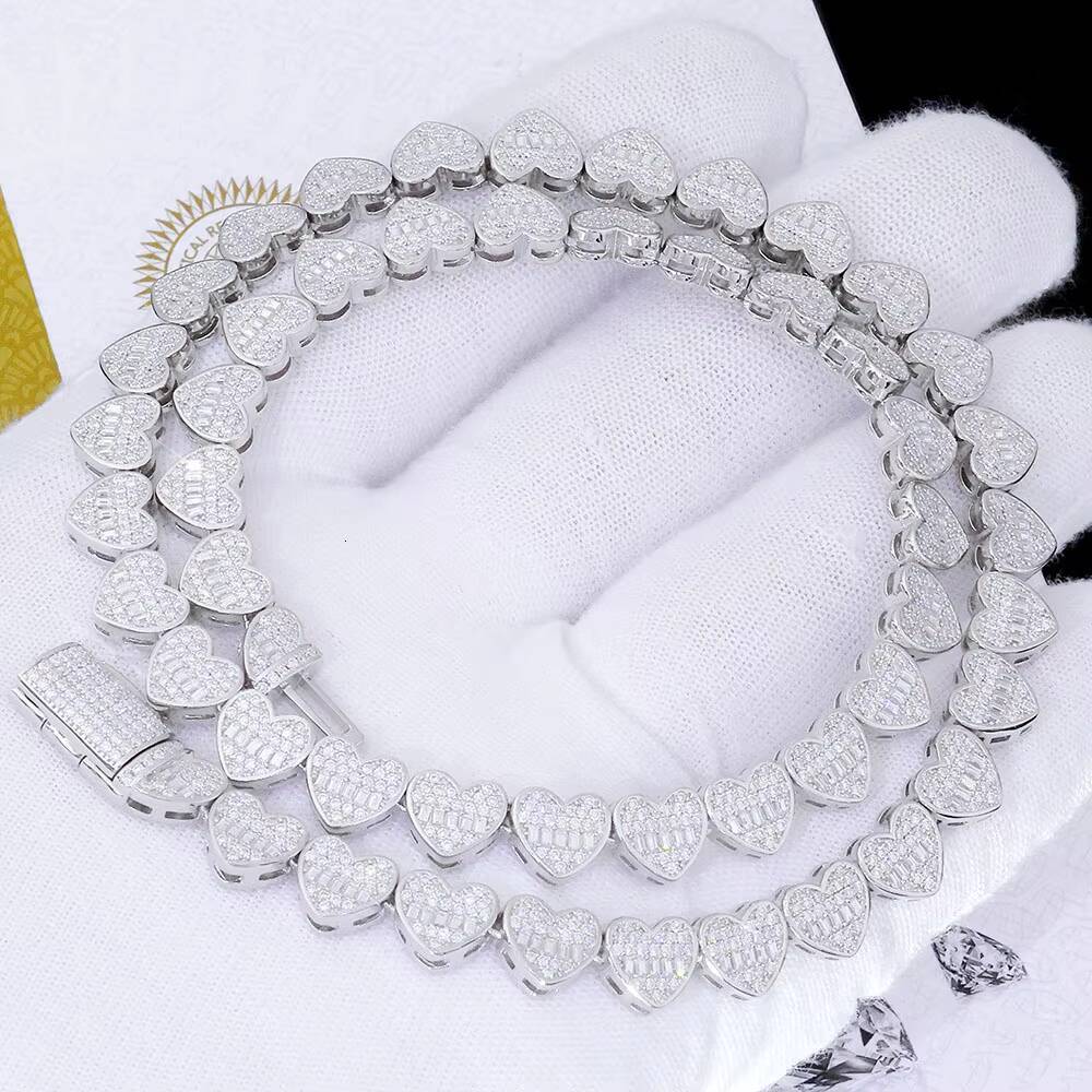 NUOYA Jewelry Heart Shape Tennis Chain Necklace Iced Out Diamond Jewelry D Color VVS Moissanite Sparkling Necklace for Women