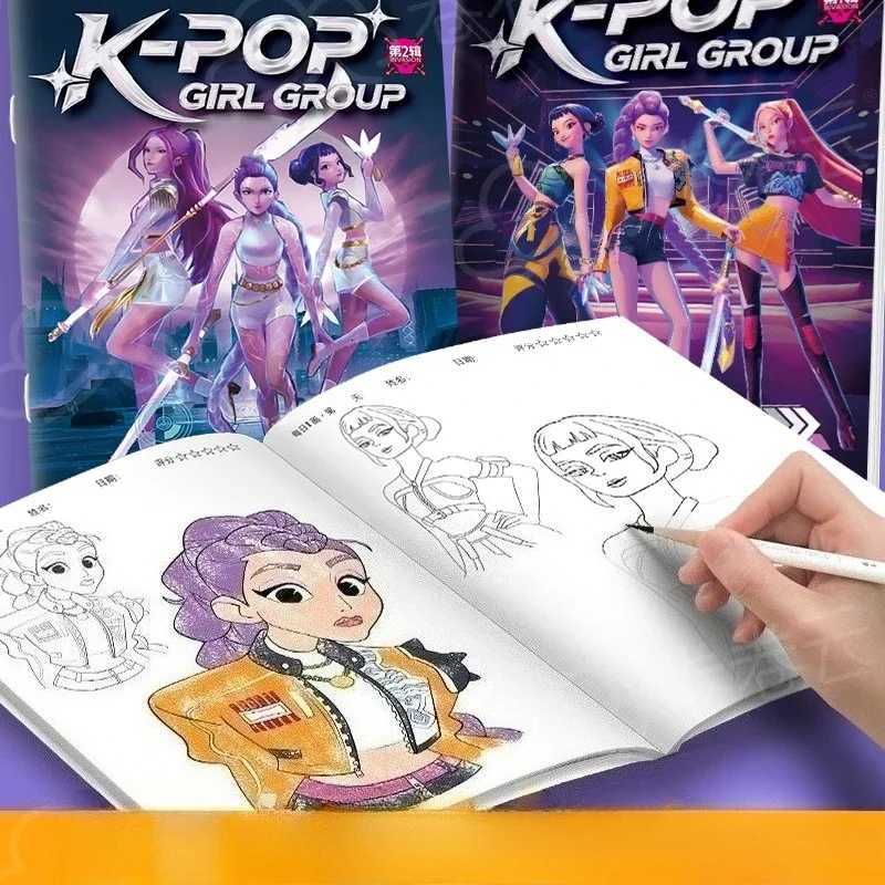 KPop Demon Hunter Sketch Copy Album Coloring Books Anime Tracing Kids Drawings DIY Color Filling Graffiti Toys Book Girl Gift Z251111