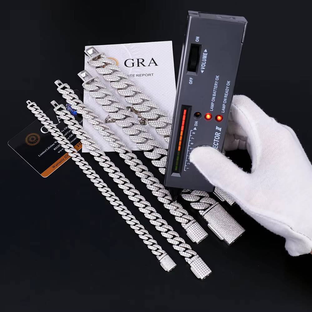 XINGYUEGEM Wholesale 8MM 7in Full Diamond Chain Link 925 Sterling Silver Cuban Mossianite Bracelet Fine Jewelry Bangles for Gift