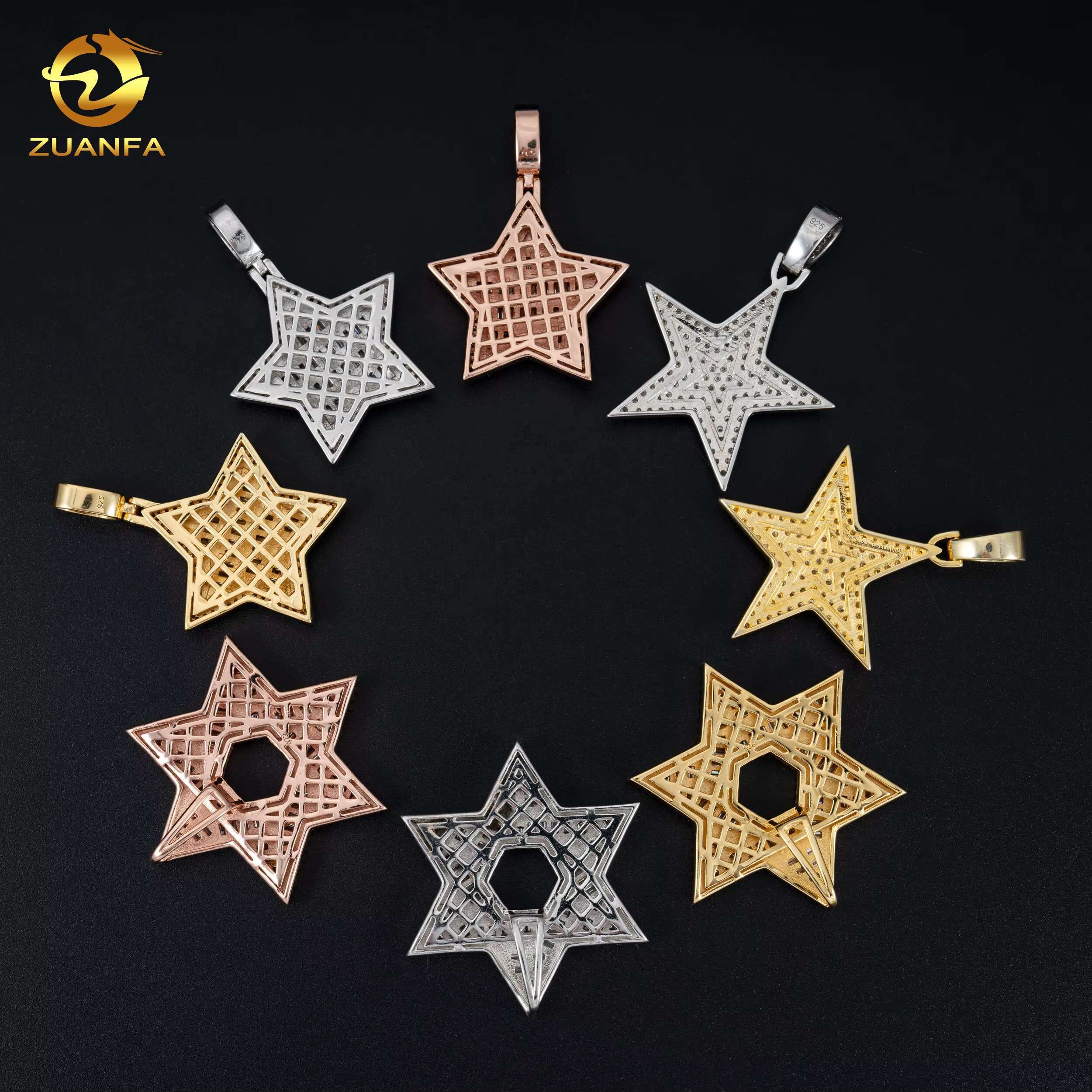 Factory Wholesale Luxury Hiphop Gold Plated Diamond Star Pendant Iced Bling Charm Necklace Men Iced Out VVS Moissanite Pendant