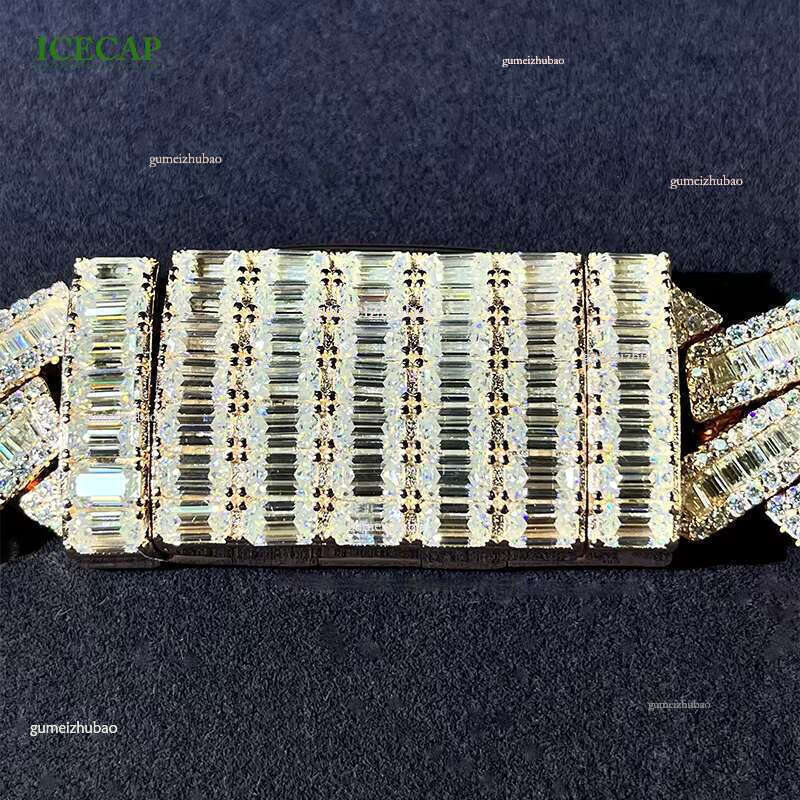 ICECAP Fine Jewelry VVS Dia Rose Gold Plated Round & Baguette Moissanite Necklace Cuban Chain