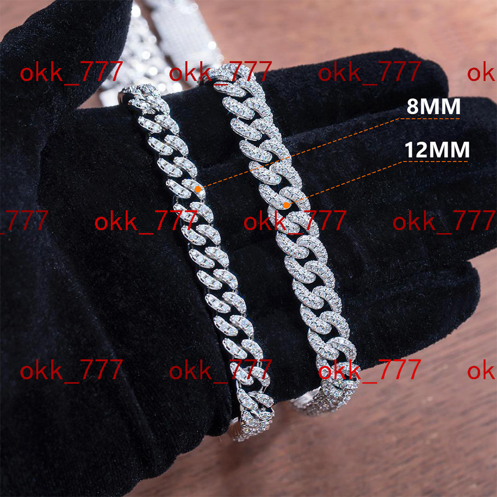 8mm White Gold 925 Sterling Silver GRA Iced Out Mossanite Jewelry VVS Moissanite Diamond Cuban Link Chain Bracelet for Men Women