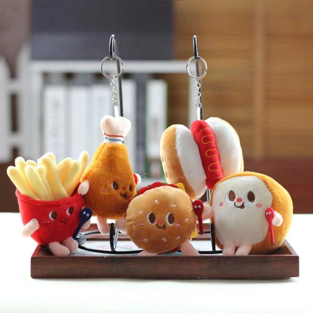 Burger plush doll keychain chicken leg French fries cute bag pendant backpack accessories stuffed toy keychain W250411