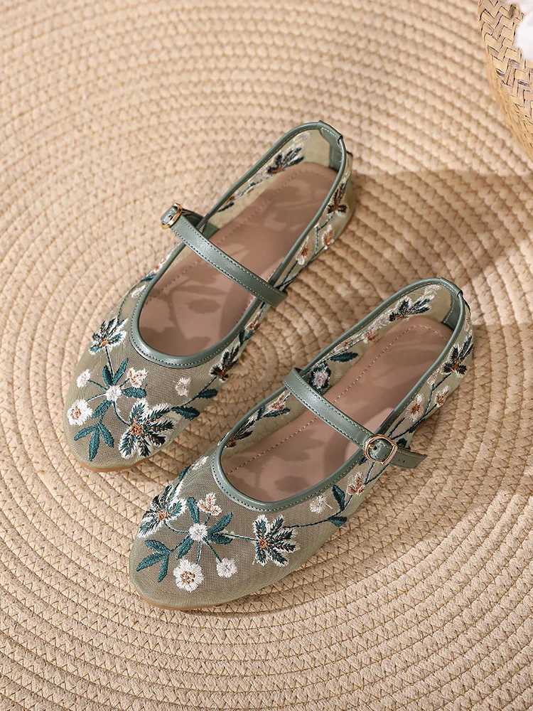 Floral Embroidery Mesh Mary Janes Shoes Womens Trasspare Elegant Flat Shoes Womens Casual Summer Breathable Loafers ShoesXJ250410