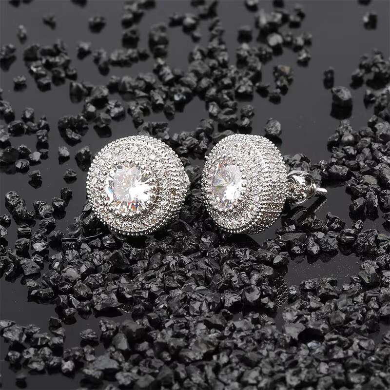 Wholesale Stud Earrings Men European Style Jewelry 925 Silver Anti Allergy Never Fade Iced Out Hip Hop Jewelry Stud Earrings