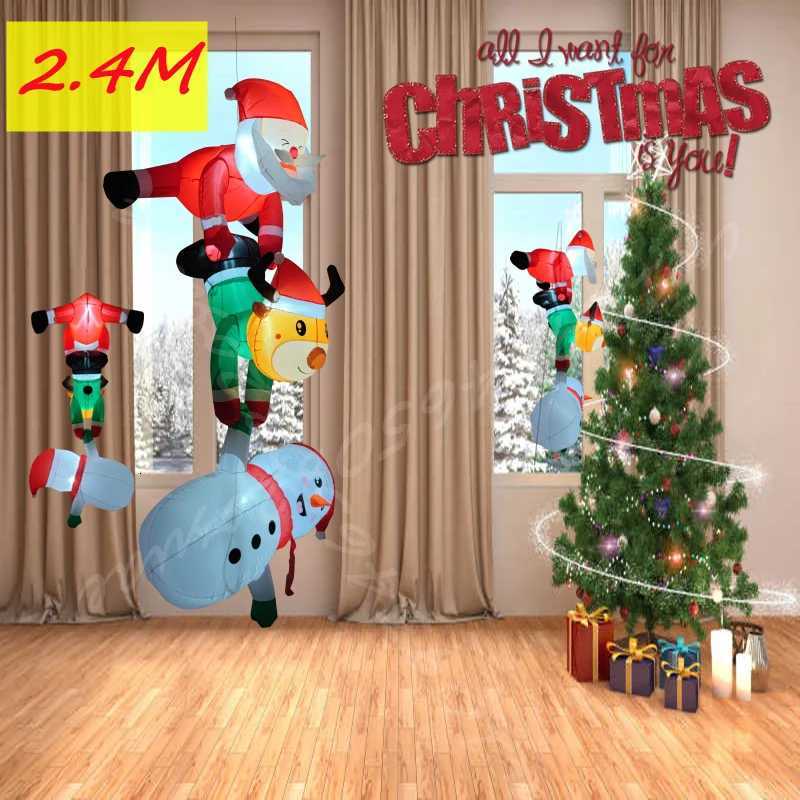 Christmas 24M Christmas Inflatable Santa Claus Lean Out from Window Outdoor with LED Lights for Lawn Courtyard Windows Xmas Decorations Y251111